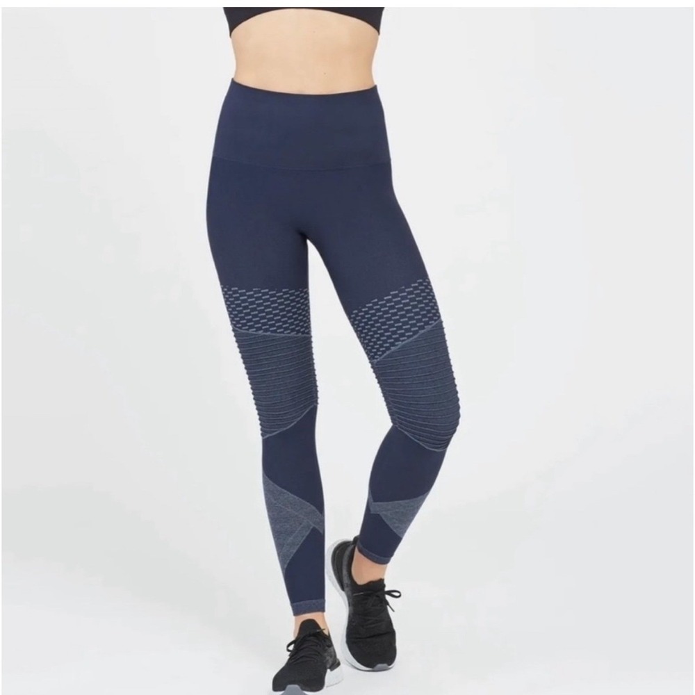 SPANX Navy Blue Textured High-Waist Leggings